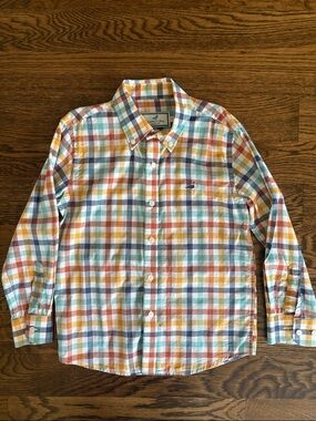 Multicolor Plaid Button-Down Shirt - Pastel Blue, Yellow, Orange, Green